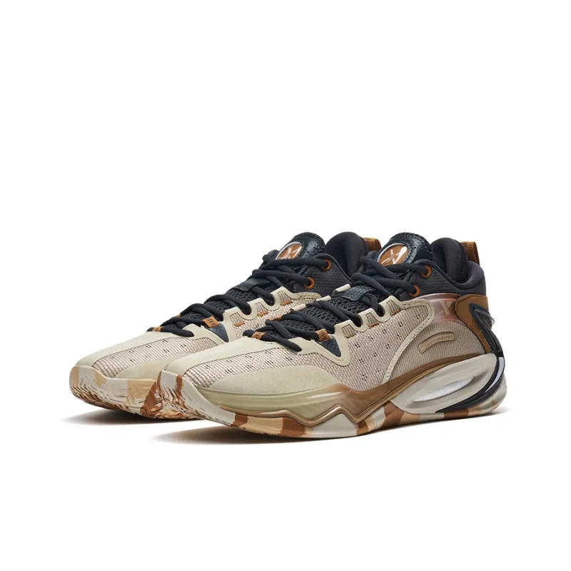 XTEP Light Attack 2nd Generation V3 Slip Resistant Low Top Basketball Shoes Men's Black Beige Brown-2