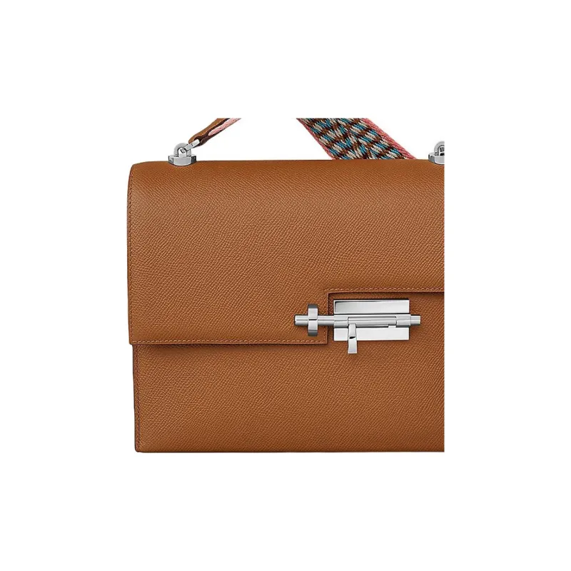 HERMES Verrou Epsom Calfskin With Canvas Handgun Bag Shoulder Bag Crossbody Bag Regular Women's Gold White-4