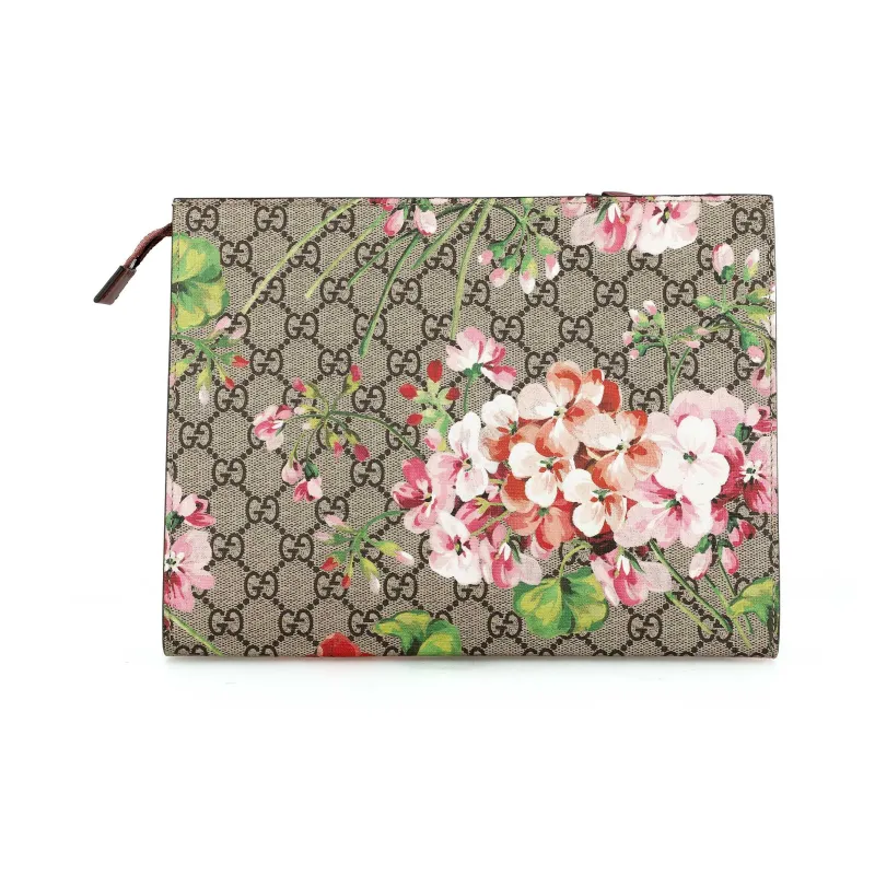 GUCCI GG Blooms Canvas With Leather Clutch Large Size Women's Ebony/Pink-3