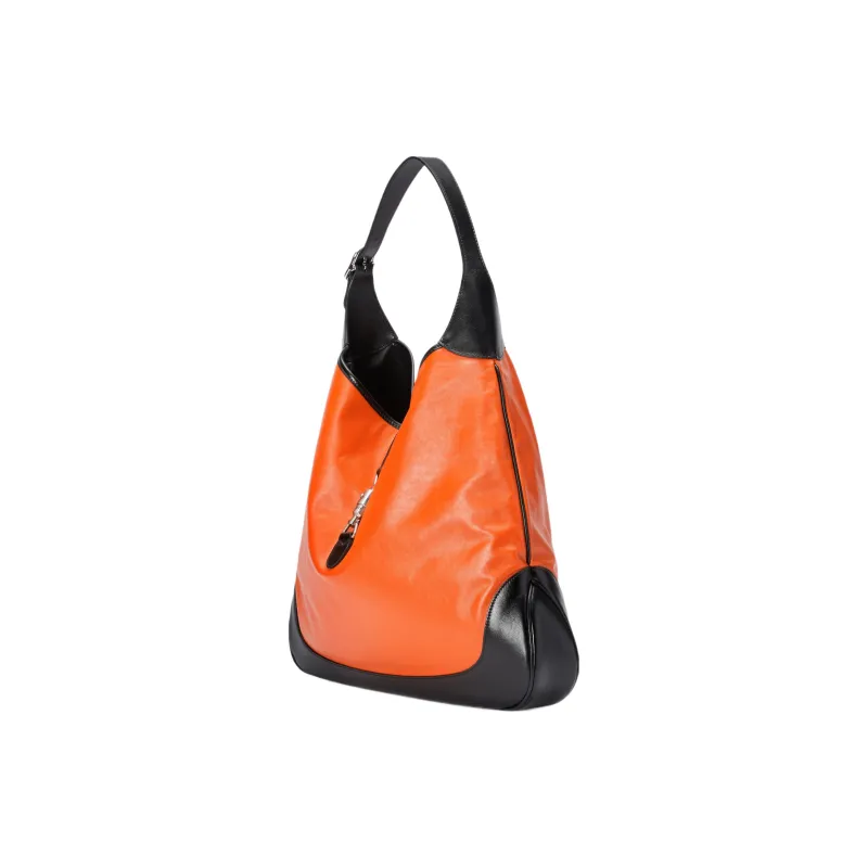 GUCCI Jackie 1961 Soft Leather Handbag Shoulder Bag Women's Black & Orange-1