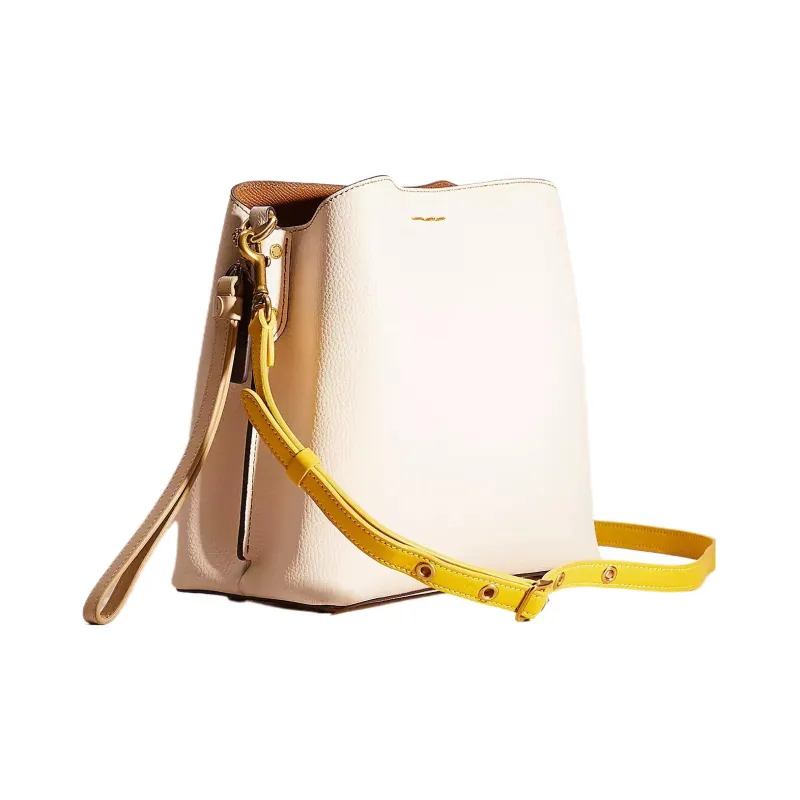 COACH Willow Leather Bucket Bag Handbag Shoulder Bag Medium Size Women's Brass & Chalk Multicolor-1