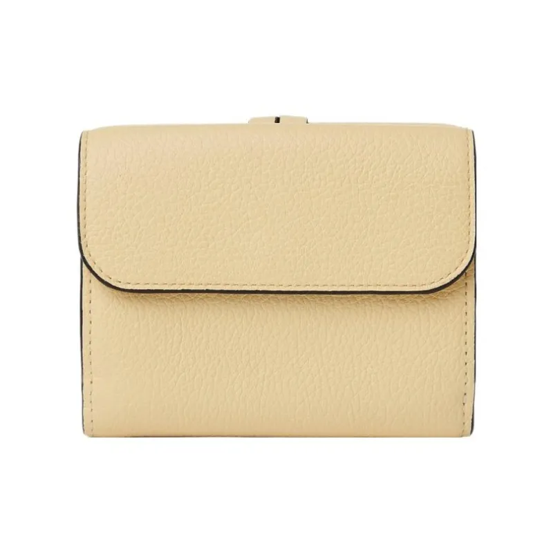 Chloe Alphabet Grained Calfskin Smooth Calfskin Card Holder Wallet Small Size Women's Light Yellow-2