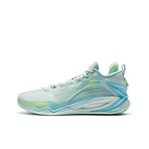 XTEP Basketball Shoes Men Low-Top Foam Green/Light Aqua Blue