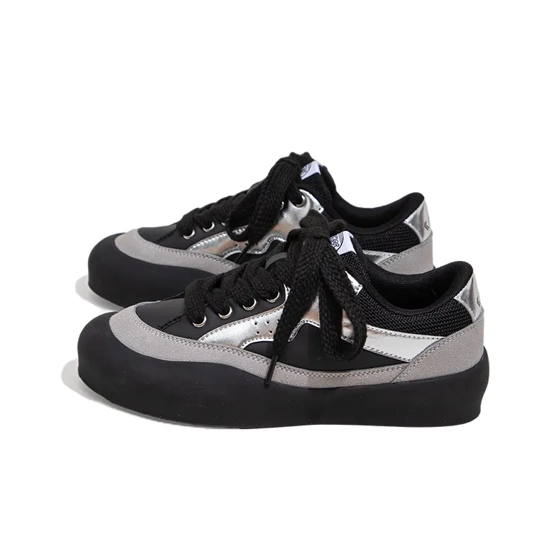 Feiyue German Army Trainers Low Top Skateboard Shoes Women's Black Silver-2