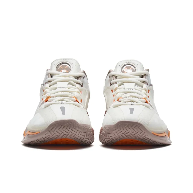 XTEP Light Attack 2nd Generation V3 Slip Resistant Coverage Low Top Basketball Shoes Men's Sail White/Lava Orange-5