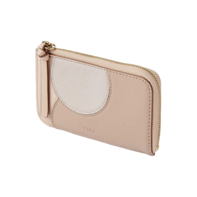 Chloe Grain Calfskin With Glossy Finish Calfskin Wallet Small Size Women's Pink & Gray-1
