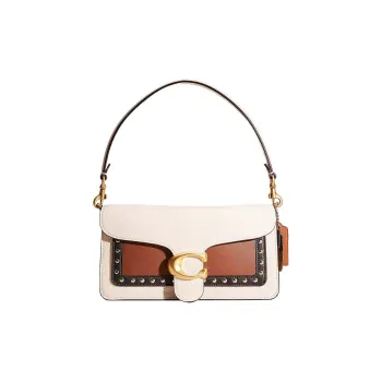 COACH Tabby Polished Pebbled Leather Wine God Bag Handbag Shoulder Bag Women's Brass & Chalk