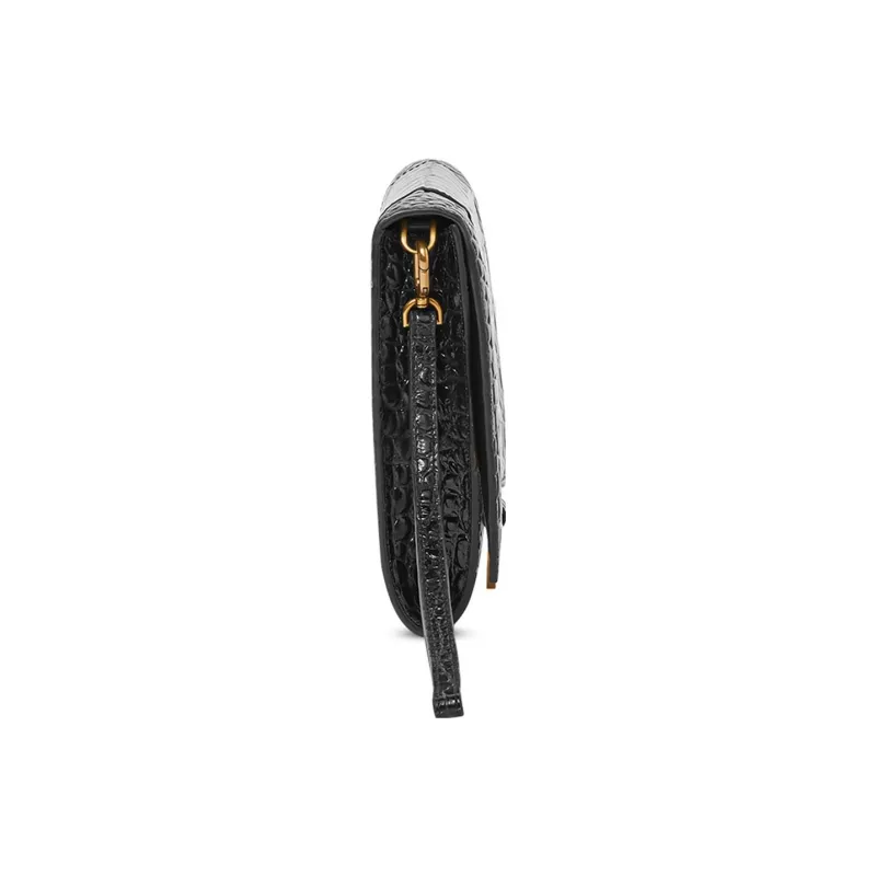 Balenciaga Shiny Crocodile Pattern Embossed Calfskin Clutch Women's Black-2