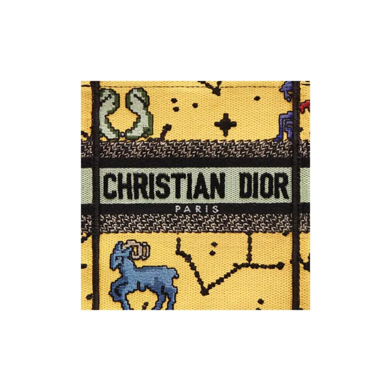 DIOR BookTote Embroidery Handbag Mini Women's Yellow-5