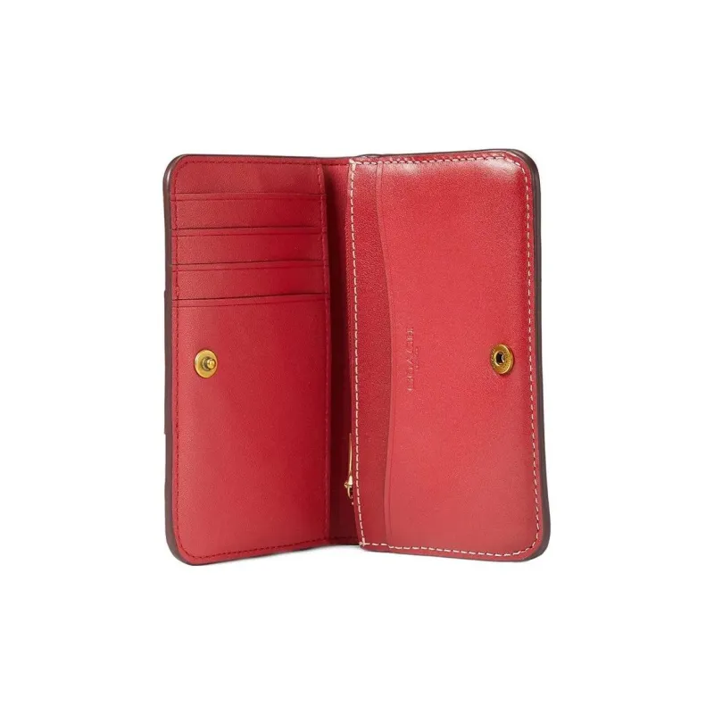 COACH Heart Cow Leather Patchwork Card Holder Mini Women's Brown & Red-2