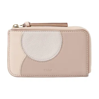 Chloe Grain Calfskin With Glossy Finish Calfskin Wallet Small Size Women's Pink & Gray