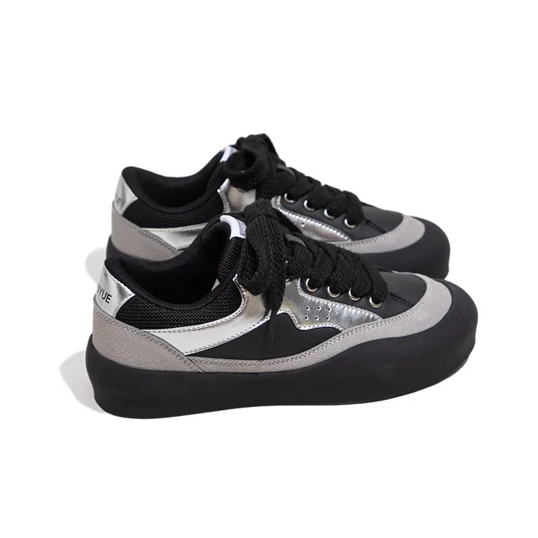 Feiyue German Army Trainers Low Top Skateboard Shoes Women's Black Silver-3