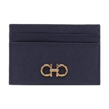 FERRAGAMO Embossed Calfskin Card Clip Card Holder Women's Midnight Blue