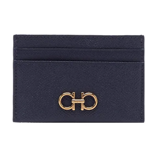 FERRAGAMO Embossed Calfskin Card Clip Card Holder Women's Midnight Blue