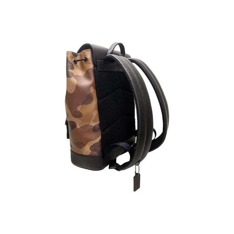 COACH Leather Backpack Large Size Men's Black & Brown Camouflage-2