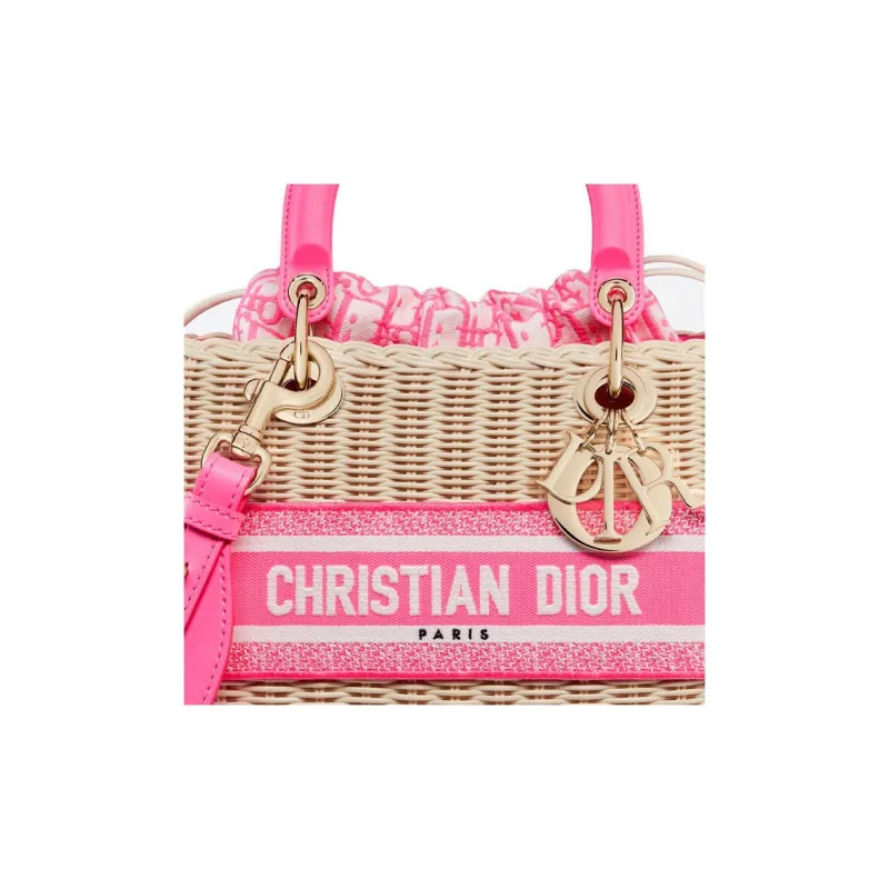 DIOR Lady Dior Leather Dior Bag Shoulder Bag Crossbody Bag Handbag Medium Size Women's Neon Pink-4