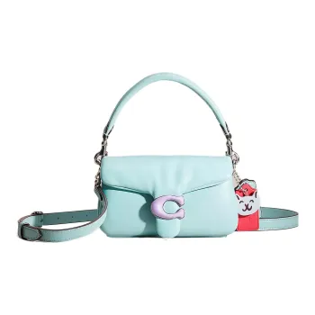 COACH Pillow Leather Pillow Bag Handbag Shoulder Bag Small Size Women's Silver & Faded Blue