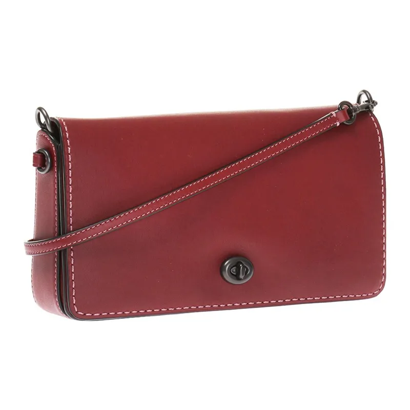 COACH Dinky Chromium Tanned Leather, Smooth Finish Leather Shoulder Bag, Crossbody Bag Women's Maroon-1
