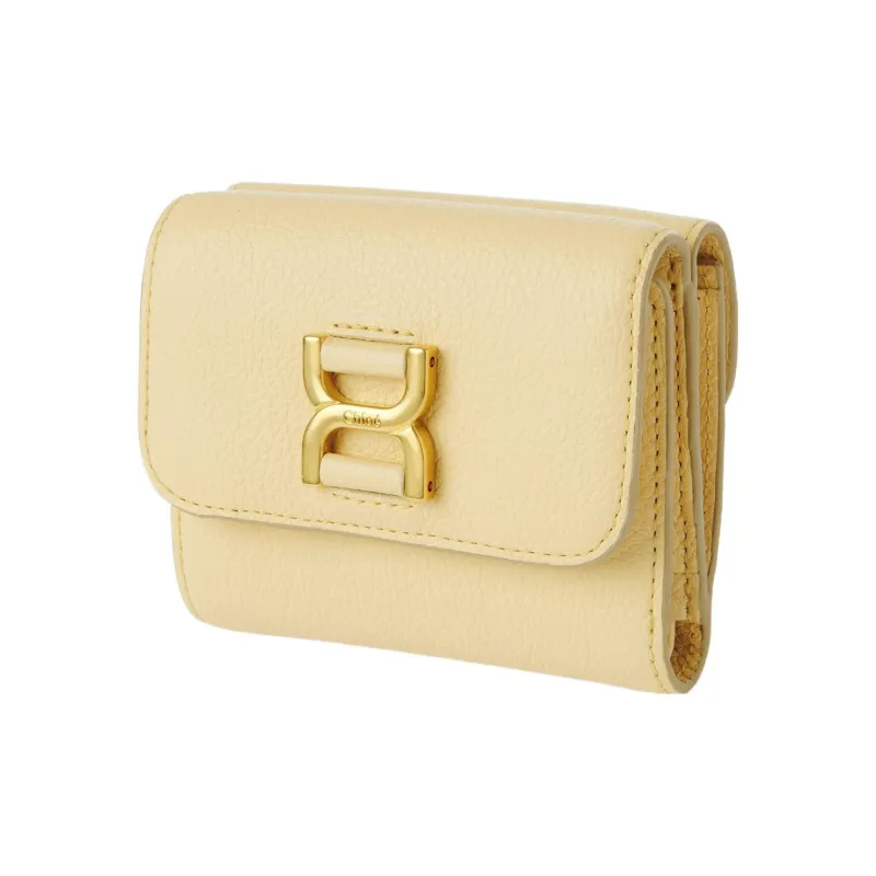 Chloe Marcie Grained Calfskin Card Holder Wallet Small Size Women's Light Yellow-1