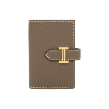 HERMES Bearn Epsom Calfskin Card Holder Wallet Mini Women's Elephant Gray