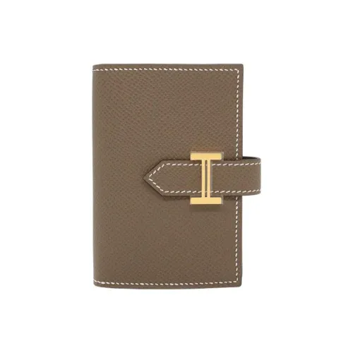 HERMES Bearn Epsom Calfskin Card Holder Wallet Mini Women's Elephant Gray