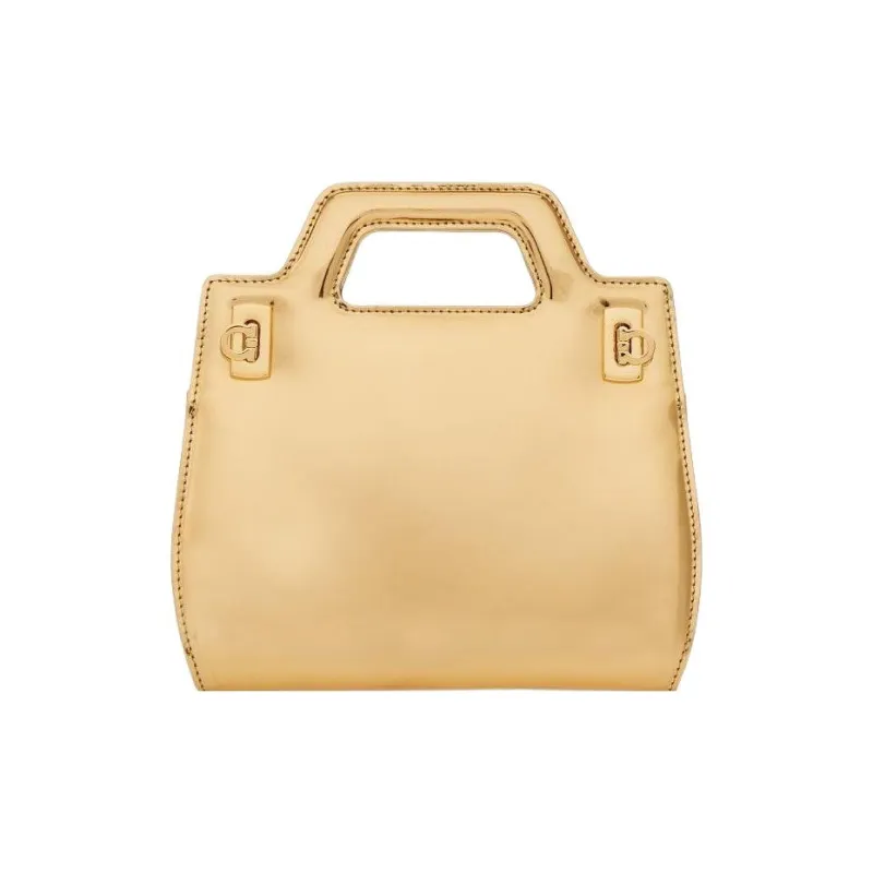 FERRAGAMO Mirror Finish Layered Calfskin Shoulder Bag Crossbody Bag Handbag Mini Women's Gold-0