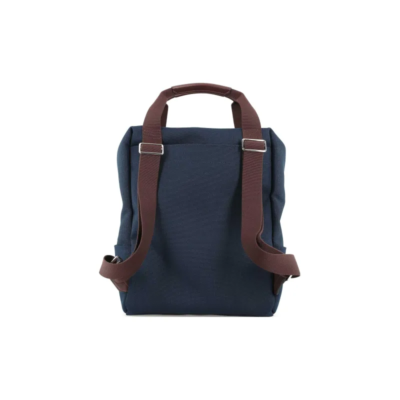 HERMES Groom Cotton Blend With Barenia Calfskin Backpack Unisex Marine Blue/Flame Orange-4