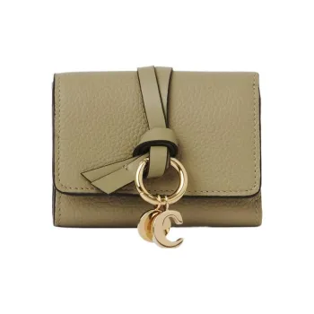 Chloe Alphabet Grained Calfskin Glossy Calfskin Card Holder Wallet Mini Women's Terracotta Green