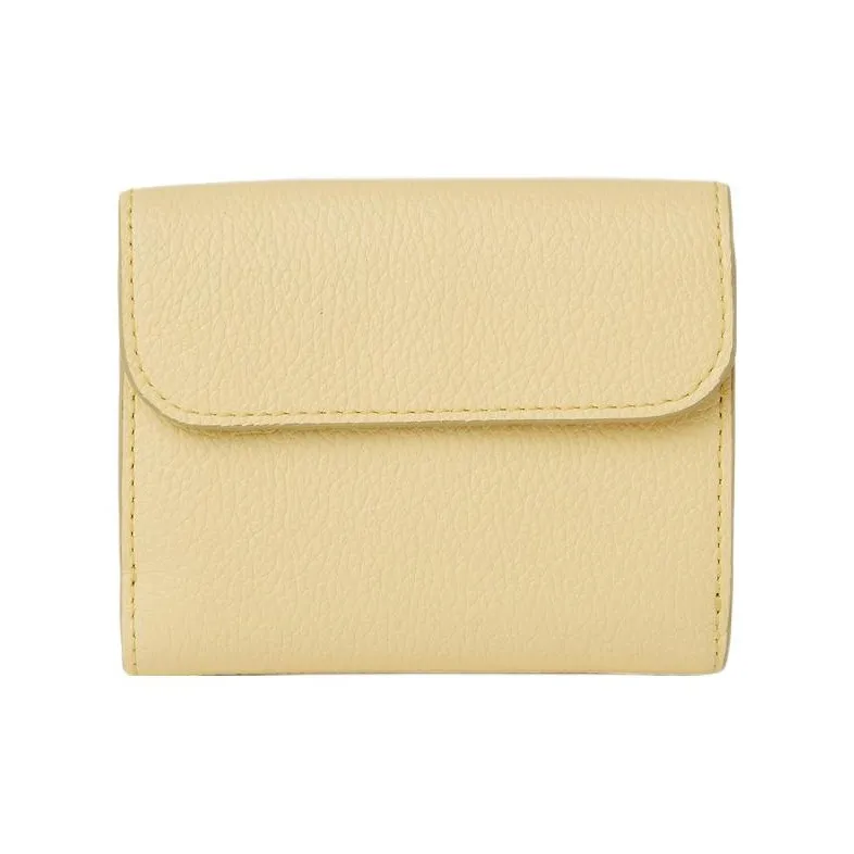 Chloe Marcie Grained Calfskin Card Holder Wallet Small Size Women's Light Yellow-2
