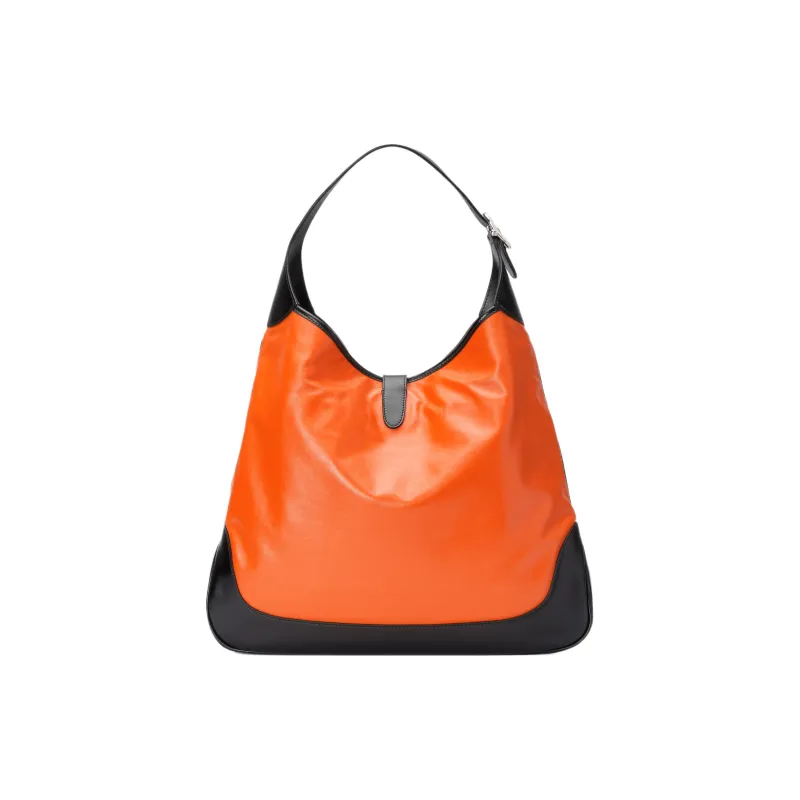 GUCCI Jackie 1961 Soft Leather Handbag Shoulder Bag Women's Black & Orange-2