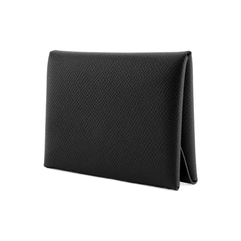 HERMES Calvi Duo Epsom Leather Wallets Card Holders Unisex Noir Black-1