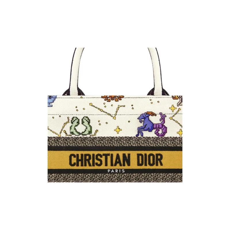 DIOR BookTote Embroidery Tote Bag Shopping Bag Shoulder Bag Handbag Small Size Women's White-4