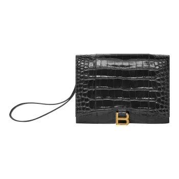 Balenciaga Shiny Crocodile Pattern Embossed Calfskin Clutch Women's Black
