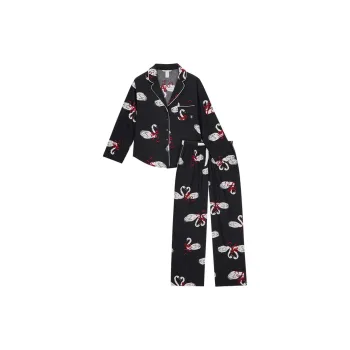 Victoria's Secret Pajama Set Women's Black Swan Print