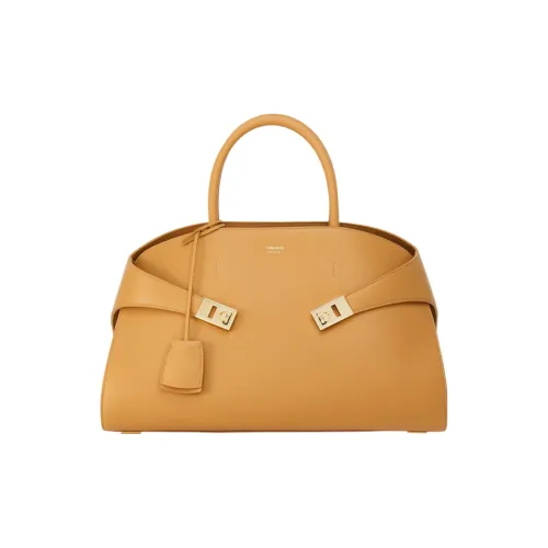 FERRAGAMO Natural Grain Calfskin Shoulder Bag, Crossbody Bag, Handbag Medium Size Women's Light Camel
