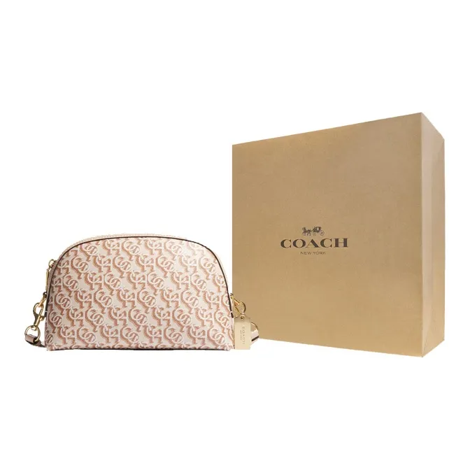 COACH Canvas With Leather Shoulder Bag, Crossbody Bag Medium Size Women's Chalk White-4