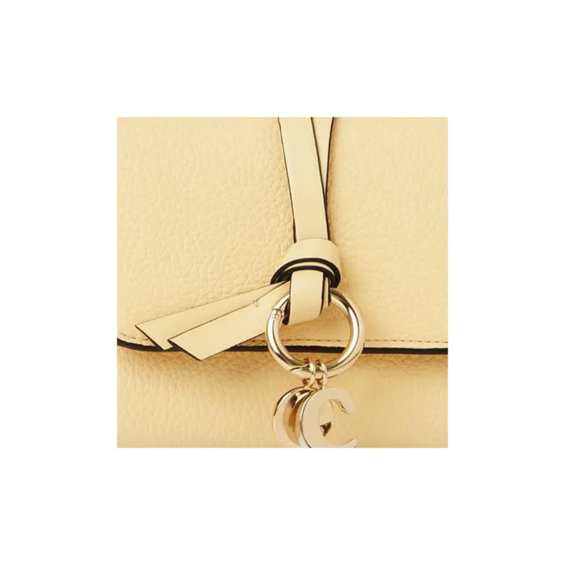 Chloe Alphabet Grained Calfskin Smooth Calfskin Card Holder Wallet Small Size Women's Light Yellow-4