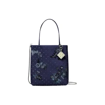TORY BURCH Satin Tote Bag Shopping Bag Shoulder Bag Crossbody Bag Handbag Mini Women's Conservative Navy