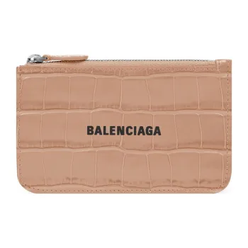 Balenciaga Cash Shiny Crocodile Pattern Embossed Calfskin Wallet Large Size Women's Beige & Black