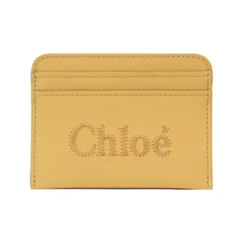 Chloe Shiny Calfskin Card Clip Card Holder Women's Honey Gold