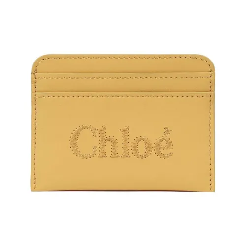 Chloe Shiny Calfskin Card Clip Card Holder Women's Honey Gold