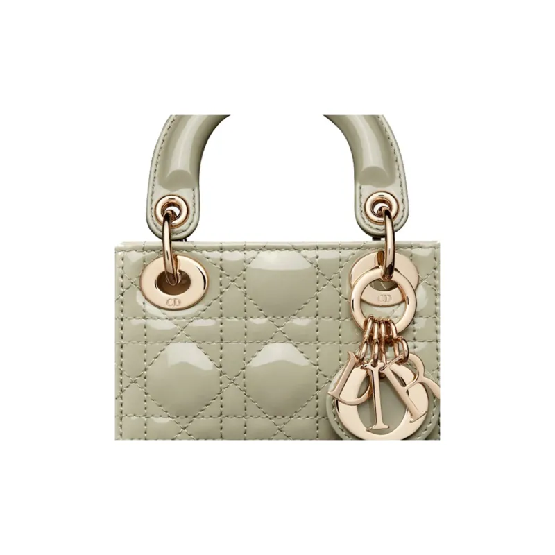 DIOR Lady Dior Patent Leather Cowhide Dior Bag Shoulder Bag Crossbody Bag Handbag Extra Mini Women's Gray Green-5