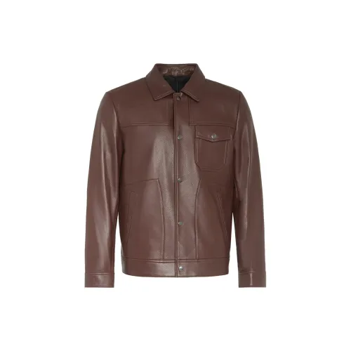 LIU·JO UOMO Leather Jackets Men Red Coffee