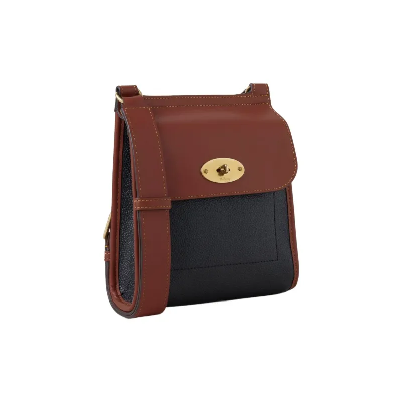 Mulberry Leather Shoulder Bag Crossbody Bag Small Size Men's Black/Cognac Brown-1