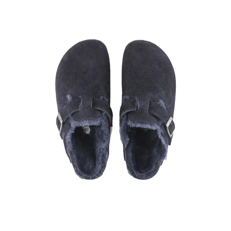 Birkenstock Boston Shearling Wrap-toe Slippers Unisex Midnight Blue Narrow Fit-4
