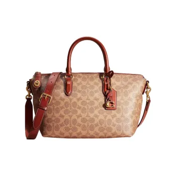 COACH Cara Canvas With Leather Tote Bag Shopping Bag Handbag Shoulder Bag Crossbody Bag Large Size Women's Brown