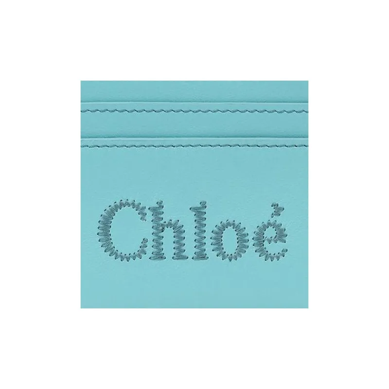 Chloe Bright Calfskin Card Holder Card Holder Women's Aqua Blue-4
