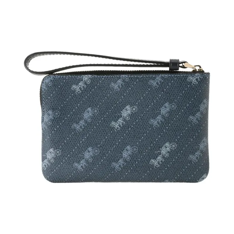 COACH Corner Zip Leather Pochette Wrist Bag Coin Purse, Clutch Women's Blue-2
