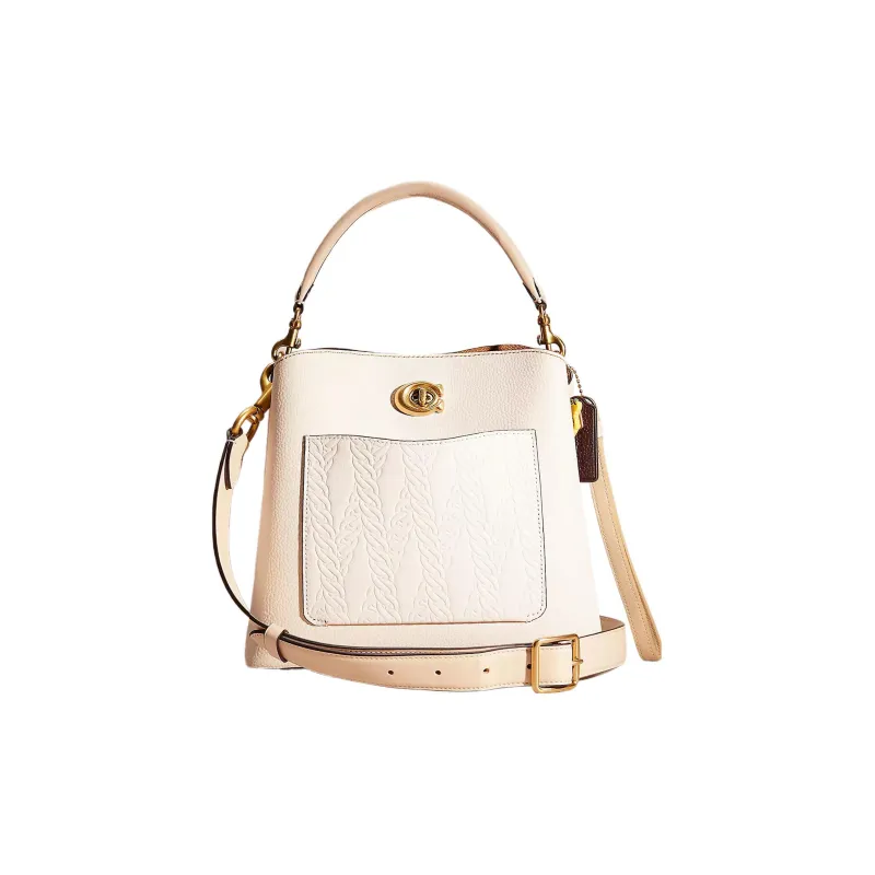 COACH Willow Leather Bucket Bag Handbag Shoulder Bag Medium Size Women's Brass & Chalk Multicolor-0