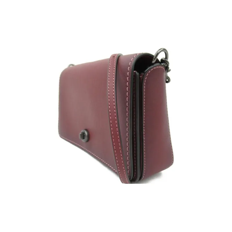 COACH Dinky Chromium Tanned Leather, Smooth Finish Leather Shoulder Bag, Crossbody Bag Women's Maroon-2